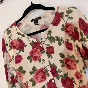Forever 21 Rose Pattern Button Up Sweater (small)